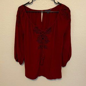 American Eagle Burgundy Boho Top with Embroidery (M) Medium